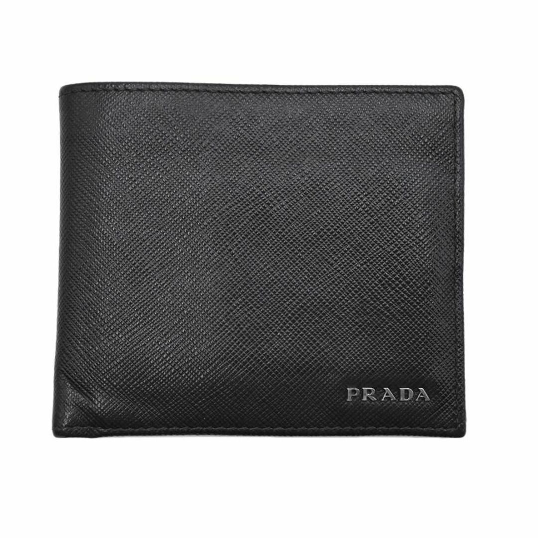 PRADA(プラダ)のプラダ 財布 PRADA サフィアーノ レザー 二つ折り財布 小銭入れ付き バイカラー ブラックxグレー メンズ 2MO738 OJ10143 メンズのファッション小物(折り財布)の商品写真