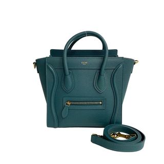 セリーヌ(celine)の未使用保管品 保存袋付 CELINE セリーヌ ラゲージ ナノ ロゴ レザー 本革 2way ミニ ショルダーバッグ ハンドバッグ グリーン 66007(ハンドバッグ)