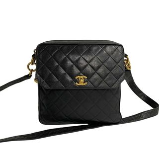 シャネル(CHANEL)の極 美品 シール カード有 ２番台 CHANEL シャネル キャビアスキン マトラッセ レザー 本革 ミニ ショルダーバッグ ブラック 黒 64336(ショルダーバッグ)