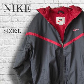 ナイキ(NIKE)の【古着】NIKE ナイロンジャケット ウィンドブレーカー パーカー 黒 赤 L(ナイロンジャケット)