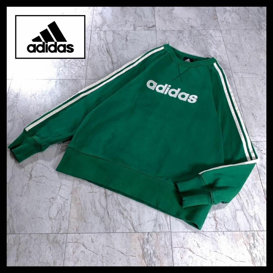 adidas(アディダス)の00s adidas 古着 ラグラン スウェット センター刺繍ロゴ 緑 L メンズのトップス(スウェット)の商品写真