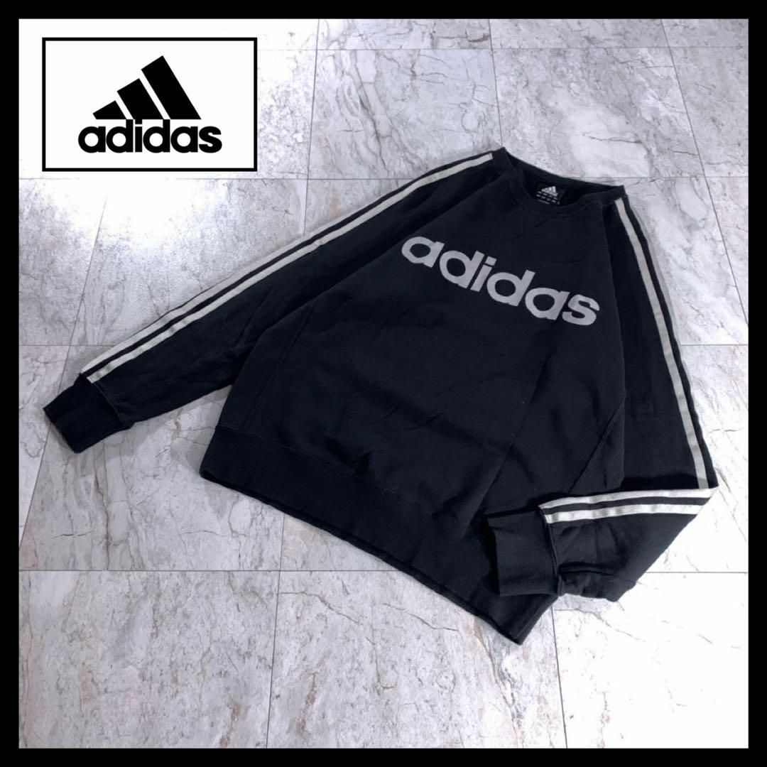 adidas(アディダス)の00s adidas 古着 ラグラン スウェット フロッキーロゴ  黒 L メンズのトップス(スウェット)の商品写真