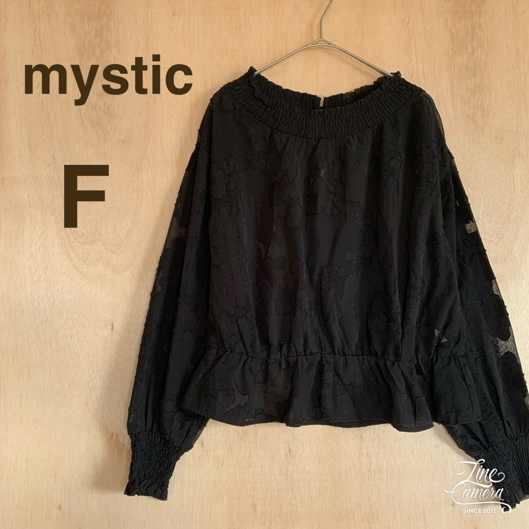 mystic(ミスティック)のミスティック レディース カットソー ブラウス 黒 ブラック ペプラム 透け感 レディースのトップス(カットソー(長袖/七分))の商品写真