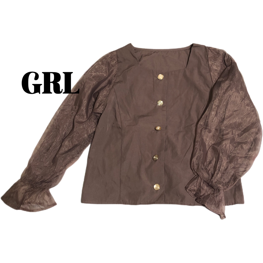 GRL(グレイル)の【GRL】チュールスリーブバックシャーリングブラウス　ダークピンク　Mサイズ レディースのトップス(シャツ/ブラウス(長袖/七分))の商品写真