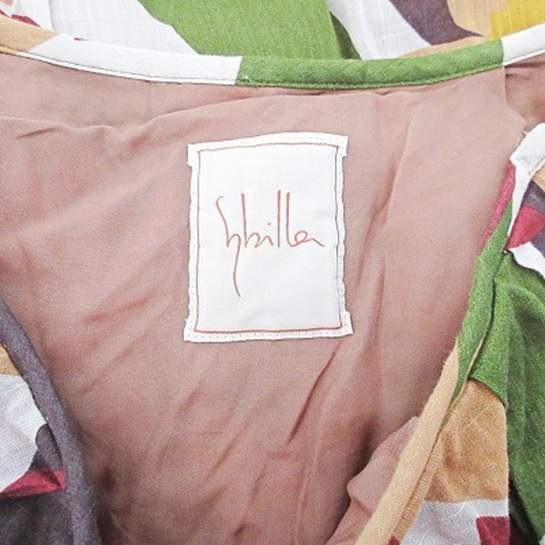 Sybilla(シビラ)のシビラ タック フレア スカート 膝丈 花柄 コットン リネン混 麻混 茶系 M レディースのスカート(ひざ丈スカート)の商品写真