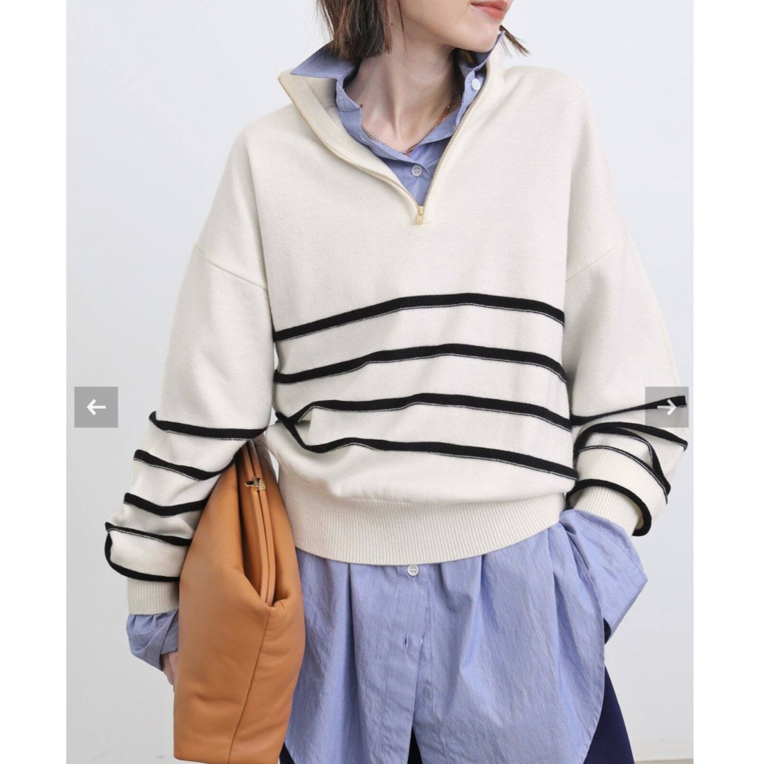 L'Appartement DEUXIEME CLASSE(アパルトモンドゥーズィエムクラス)の【GOOD GRIEF】Border Zip Knit TOP レディースのトップス(ニット/セーター)の商品写真