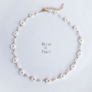 韓国ビーズ♡フラワーチョーカー＼White×Pearl／(ネックレス)