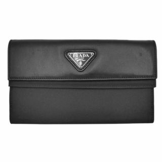 プラダ(PRADA)のプラダ 財布 PRADA ナイロン テッスートxレザー Wホック 長財布 ブラック 三角プレート シルバー金具 メンズ 10165(財布)