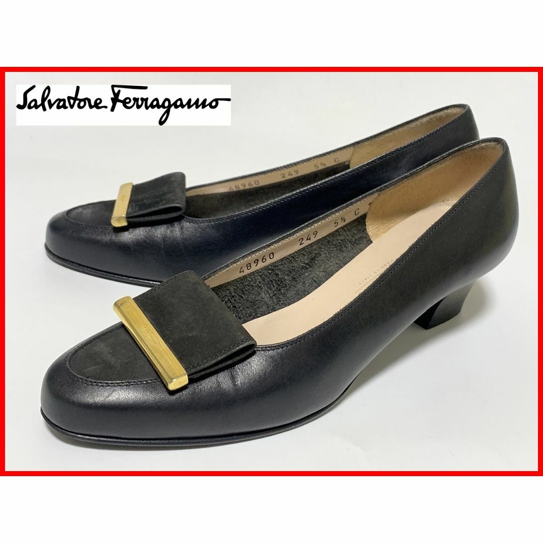 Salvatore Ferragamo(サルヴァトーレフェラガモ)のフェラガモ 5.5≒22.5cm パンプス 黒 D1 レディースの靴/シューズ(ハイヒール/パンプス)の商品写真
