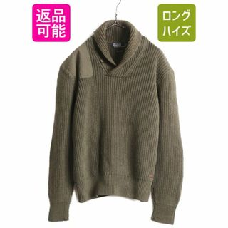 ラルフローレン(Ralph Lauren)のポロ ラルフローレン ショールカラー コットン コマンド ニット セーター メンズ L / エルボーパッチ付き ヘビーウェイト リブ編み カーキ(ニット/セーター)