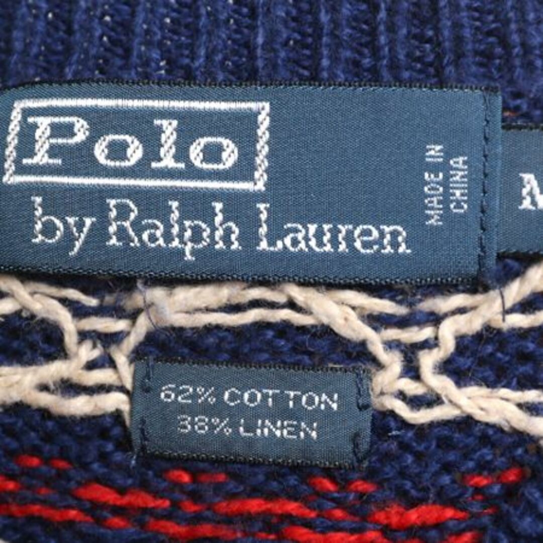 Ralph Lauren(ラルフローレン)の90s ポロ ラルフローレン ノルディック ニット セーター メンズ M 90年代 オールド コットン リネン バーズアイ ポニー無し 肩ボタン 総柄 メンズのトップス(ニット/セーター)の商品写真