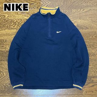 ナイキ(NIKE)の90s NIKE ナイキ ハーフジップスウェット トレーナー 刺繍ロゴ ネイビー(スウェット)