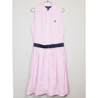 ラルフローレン(Ralph Lauren)の[ラルフローレン/Ralph Lauren]150cm ベルト付ノースリーブシャツワンピース 白×ピンク【中古】子供服 キッズ kids ジュニア 女の子 夏 216032 onepi(ワンピース)