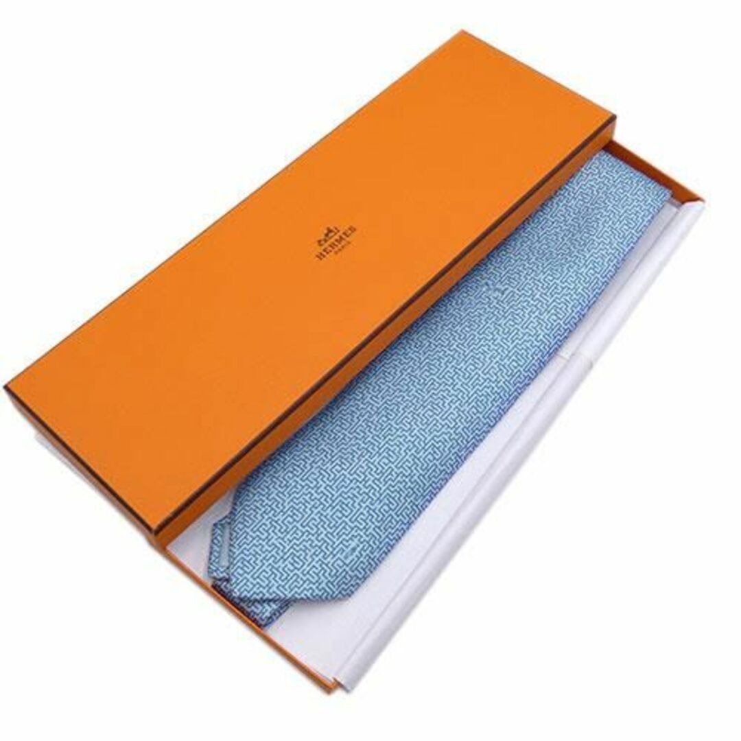 Hermes(エルメス)の未使用 エルメス ブランド ネクタイ HERMES シルク100％ ワイドタイ プリント 青 シエルクレール メンズ 005502T OJ10132 メンズのファッション小物(ネクタイ)の商品写真