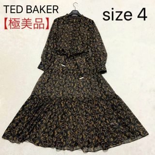 テッドベイカー(TED BAKER)の【極美品】テッドベイカー ロングワンピース シア素材 ボタニカル ティアード(ロングワンピース/マキシワンピース)