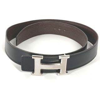 エルメス(Hermes)のエルメス HERMES コンスタンス Hベルト ギロッシュ ベルト トゴ Q□刻 ブラック×チョコレート ブラック×ダークブラウン 美品(ベルト)