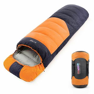 【色: オレンジー左開き】Tooge 寝袋 冬用 ダウン シュラフ 最低温度-2(寝袋/寝具)