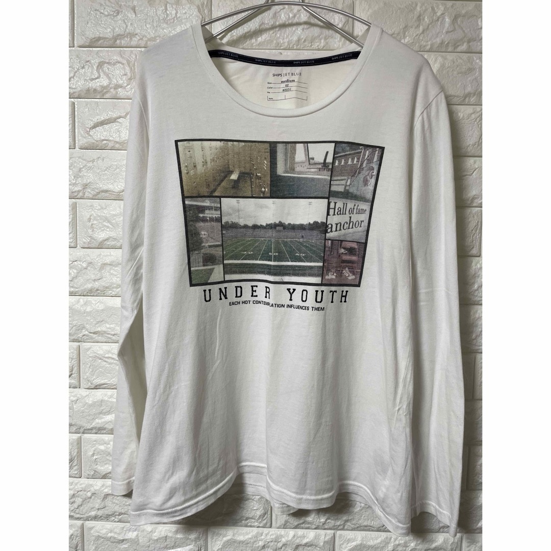 SHIPS JET BLUE(シップスジェットブルー)のSHIPS JET BLUE ロンT カットソー Mサイズ ホワイト プリント メンズのトップス(Tシャツ/カットソー(七分/長袖))の商品写真