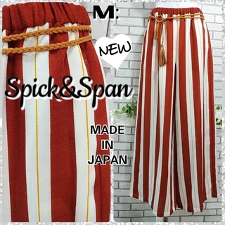 スピックアンドスパン(Spick & Span)のM：未使用★ワイド ロングパンツ／スピック＆スパン★ストライプ・ テラコッタ(カジュアルパンツ)