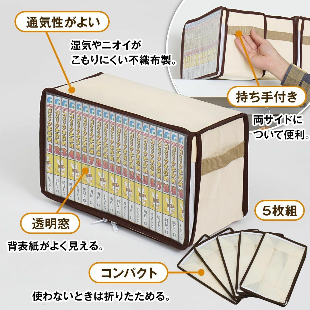 アストロ コミック収納ケース 5個組 ライトベージュ ホコリなどの汚れから守る  インテリア/住まい/日用品の収納家具(ケース/ボックス)の商品写真