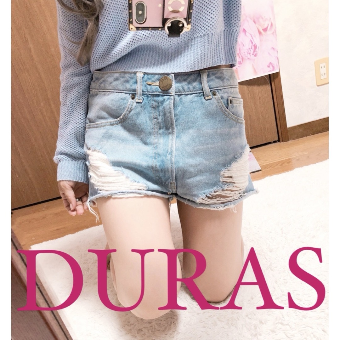 DURAS(デュラス)の2648.DURAS ハイウエスト デニムショートパンツ S レディースのパンツ(ショートパンツ)の商品写真