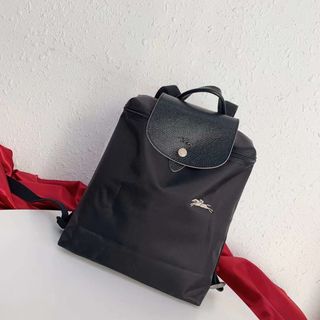 LONGCHAMP ロンシャン 折り畳みミニリュック　ブラック，白マーク(リュック/バックパック)