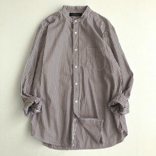 ユナイテッドアローズグリーンレーベルリラクシング(UNITED ARROWS green label relaxing)のグリーンレーベルリラクシング　コットンシャツ　バンドカラー　ストライプ　春服　L(シャツ)