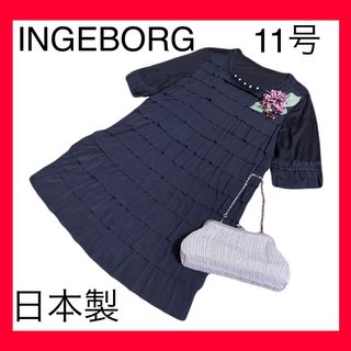 インゲボルグ(INGEBORG)の週末限定セール！インゲボルグ2019年黒チュールチュニックワンピース五分袖日本製(ロングワンピース/マキシワンピース)