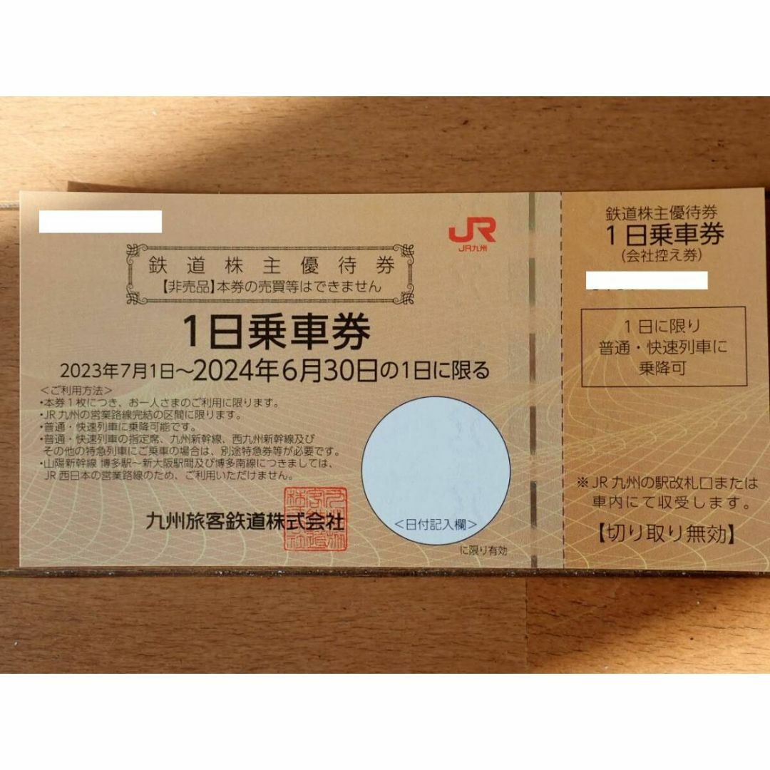 JR(ジェイアール)のJR九州 1日乗車券2枚＋高速船優待券２枚＋グループ株主優待（500円×10枚） チケットの乗車券/交通券(鉄道乗車券)の商品写真