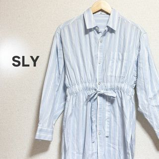 スライ(SLY)のSLY　スライ　ロング　シャツ　ブラウス　水色　ストライプ　長袖　羽織り　ブルー(ミニワンピース)