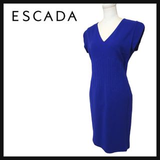 ESCADA - 【美品】ESCADA  Vネック ワンピース ブルー