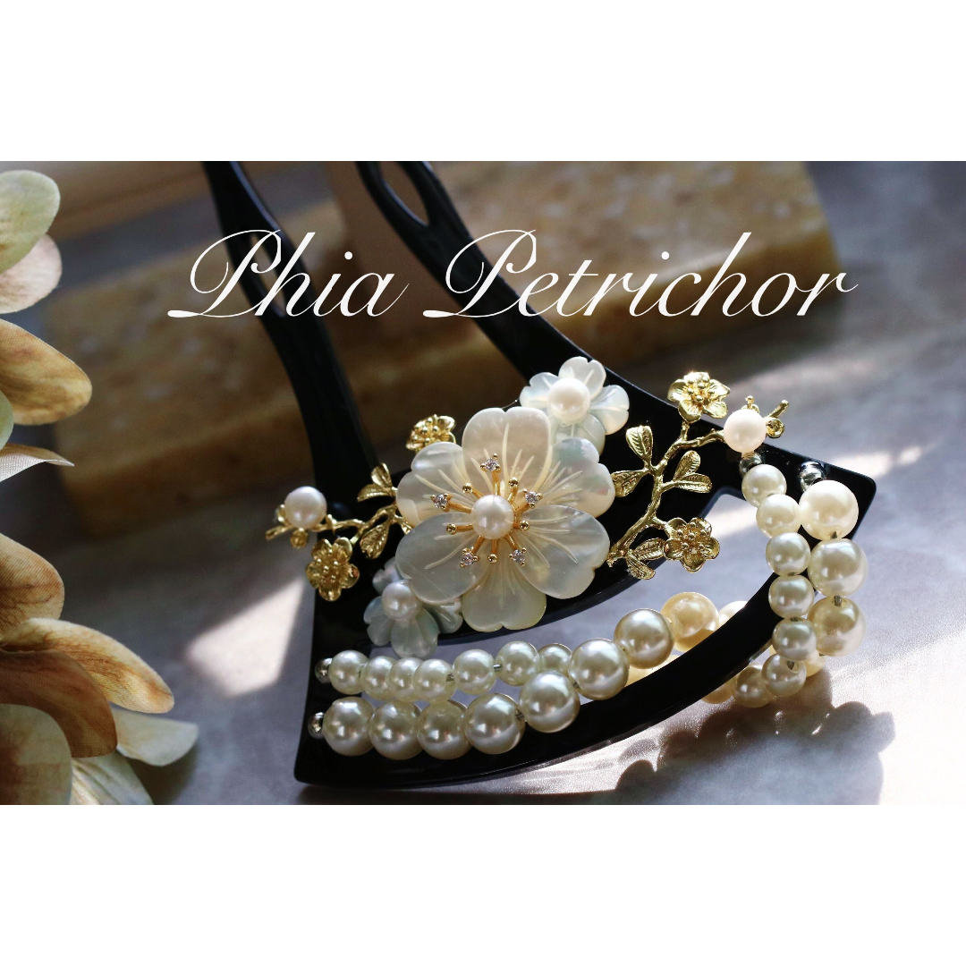 髪飾り 桜 かんざし バチ型 螺鈿 真珠母貝 パール W2401090簪 レディースの水着/浴衣(和装小物)の商品写真