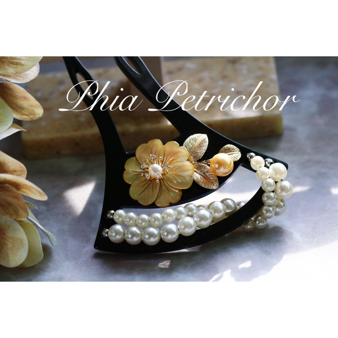 髪飾り 桜 かんざし バチ型 螺鈿 真珠母貝 パール Y2401050簪 レディースの水着/浴衣(和装小物)の商品写真