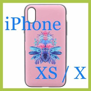 アイフォーン(iPhone)のiPhoneXS/X ハイブリッドケース ミラー付カード収納 フラミンゴA(iPhoneケース)