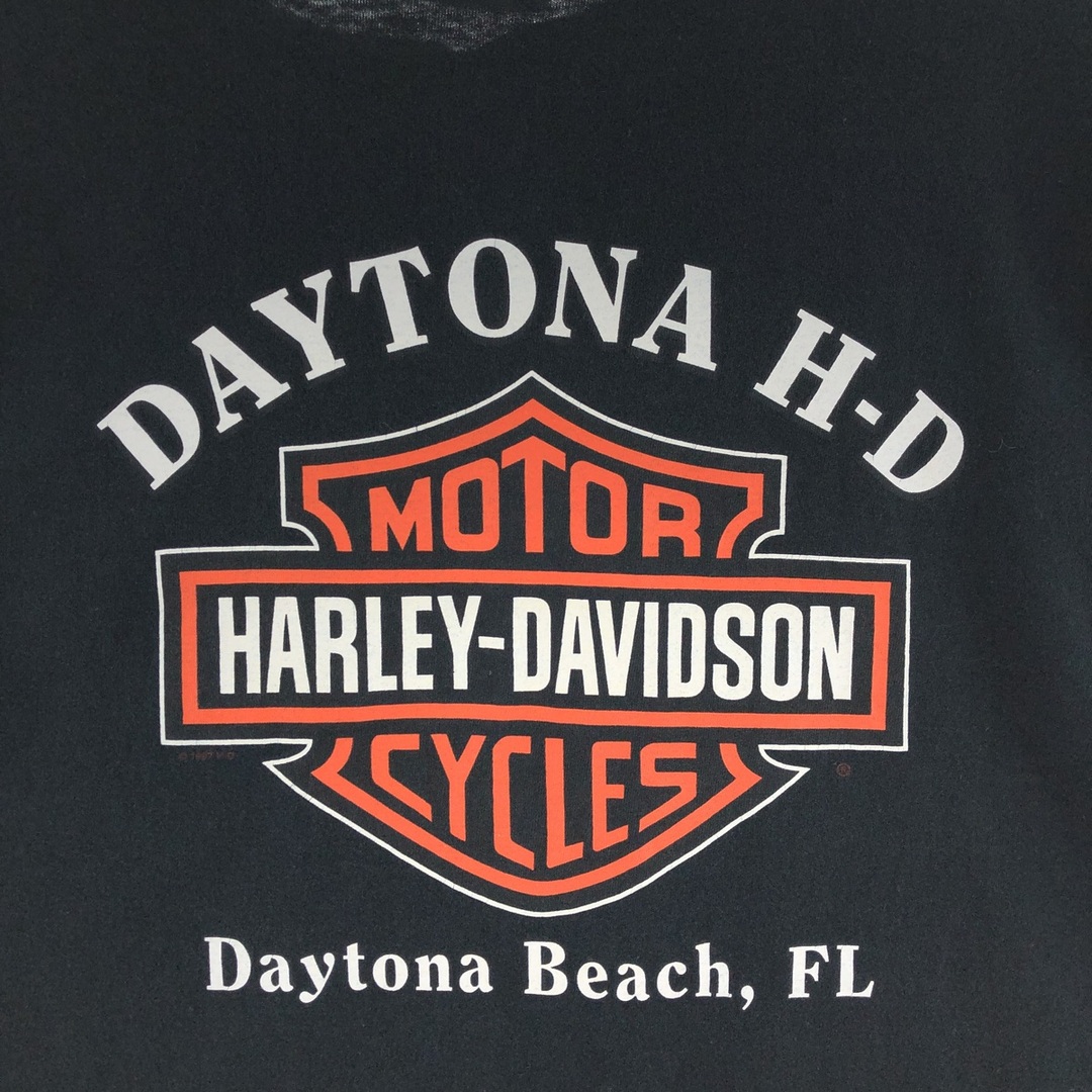 Harley Davidson(ハーレーダビッドソン)の古着 90年代 ハーレーダビッドソン Harley-Davidson 両面プリント ヘンリーネック モーターサイクル バイクTシャツ USA製 メンズXL ヴィンテージ /eaa381786 メンズのトップス(Tシャツ/カットソー(半袖/袖なし))の商品写真