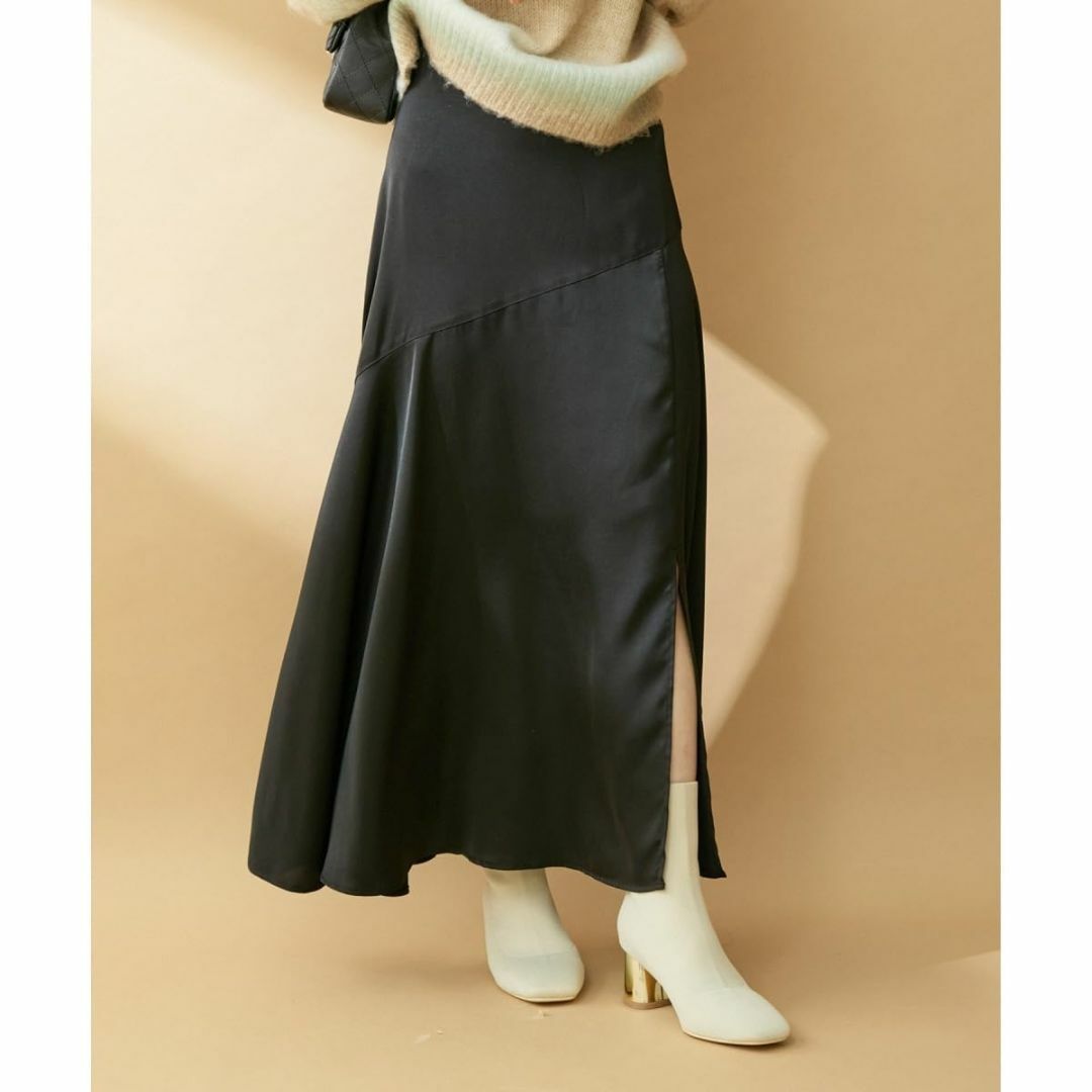[ビス] スカート 【洗える】 サテンスリットフレアロングスカート レディース  レディースのファッション小物(その他)の商品写真