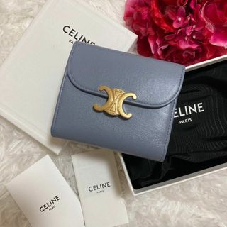 celine - 美品✨CELINE　折り財布　トリオンフ　ペールブルー　ゴールド金具