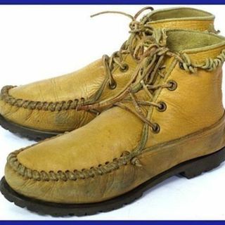 1970s前後ビンテージ/USA フリンジ モカシン ブーツ 【サイズ7】イエローブラウン Vibram Depose Montagna Bloc/希少ビブラムソール◆4X30 #BUZZBERG(ブーツ)