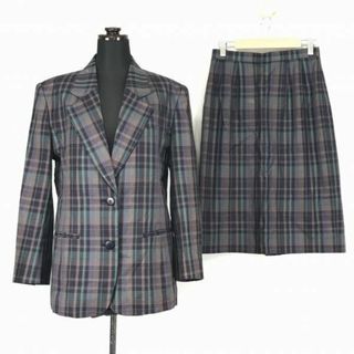 BURBERRY - 90s以前ビンテージ★Burberrys/バーバリー★ひざ下丈スカートスーツ/ブレザー【9AR/紫/パープル/チェック柄】上下セットアップ◆XBF701 #BUZZBERG