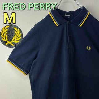 フレッドペリー(FRED PERRY)の人気　フレッドペリー　ポロシャツ　M12  M ネイビー　イエロー　グレー　古着(ポロシャツ)