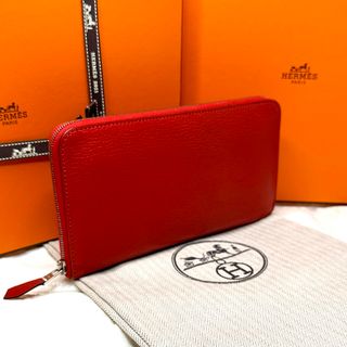 エルメス(Hermes)のエルメス アザップ ロング オールレザー レッド 長財布 ラウンドジップ 本革(財布)