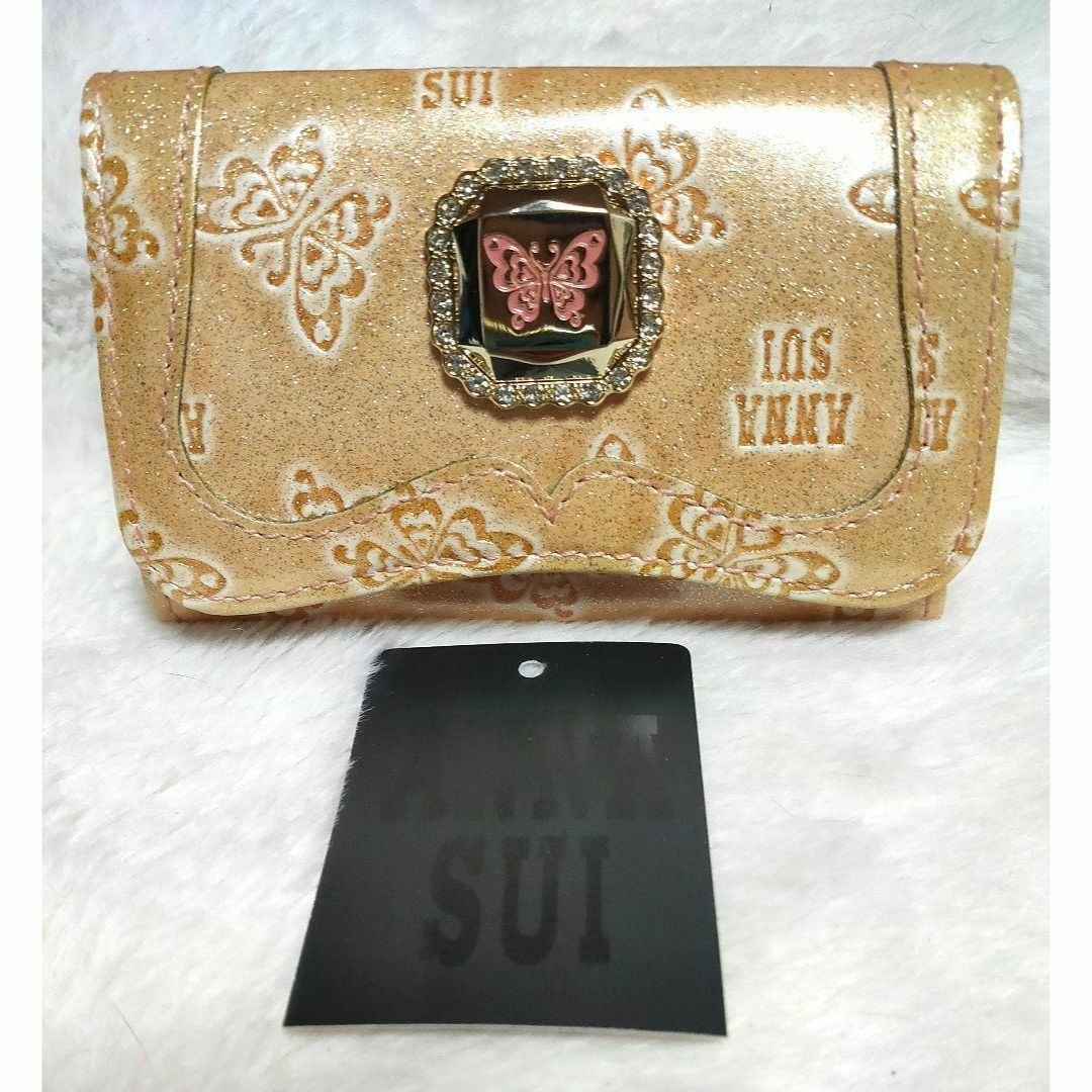 ANNA SUI(アナスイ)の新品未使用 アナスイ 5連キーケース 蝶　バタフライ　ピンク系　ラメ　ロゴ レディースのファッション小物(キーケース)の商品写真