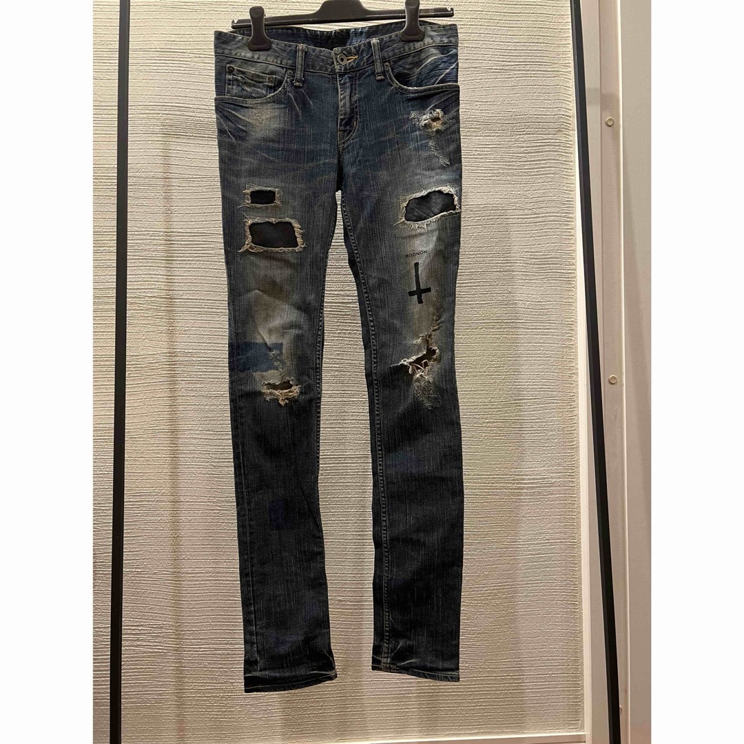 LGB(ルグランブルー)の00s archive L.G.B. leather cross denim レディースのパンツ(デニム/ジーンズ)の商品写真