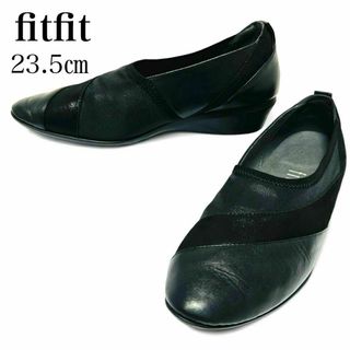 フィットフィット(fitfit)の美品✨fitfit 23.5㎝ フラットパンプニーカーストレッチ パンプス 黒(ハイヒール/パンプス)