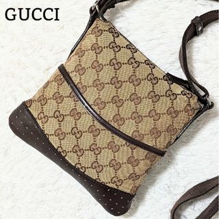 グッチ(Gucci)のGUCCI ショルダーバッグ GG柄 サコッシュ レザー×キャンバス ブラウン(ショルダーバッグ)