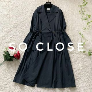 dinos - so close,　軽量　ナイロントレンチコート　ストレッチ　紺　M　ディノス