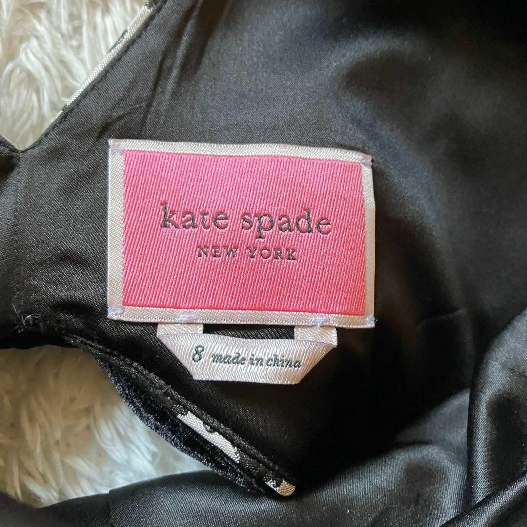 kate spade new york(ケイトスペードニューヨーク)のケイトスペード　ワンピース　花柄　ノースリーブ　ベロア　リボン　Aライン　８ レディースのワンピース(ひざ丈ワンピース)の商品写真