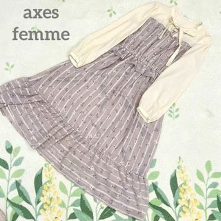 アクシーズファム(axes femme)のaxes femme 花柄 ボウタイ リボン ガーリー ワンピース M ピンク(ひざ丈ワンピース)