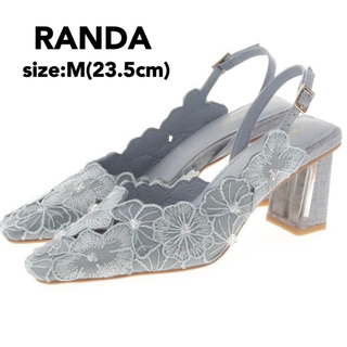 ランダ(RANDA)の【美品】RANDA フラワーカットストラップパンプス M 23.5cm ブルー(ハイヒール/パンプス)
