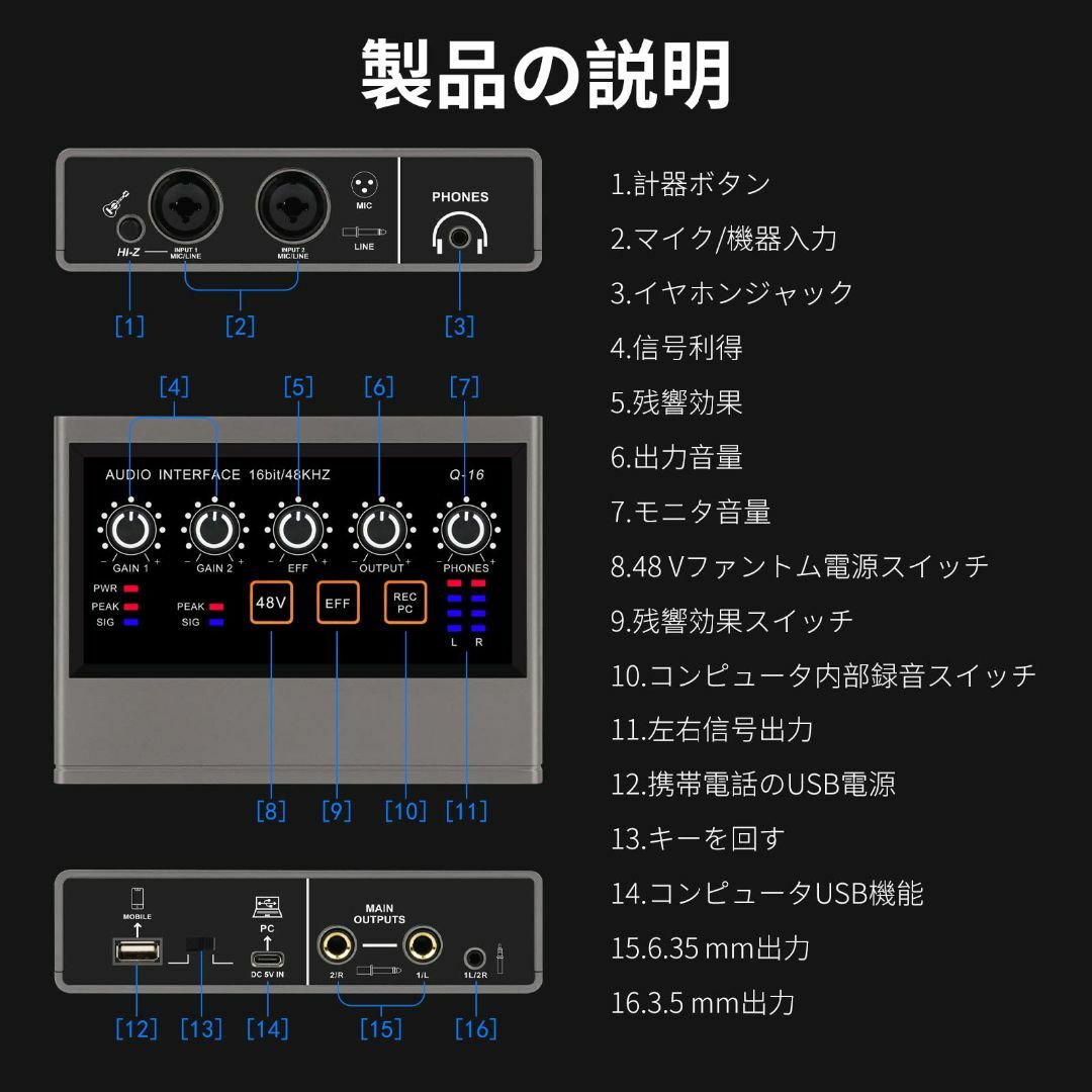 XTUGA Q-16 16ビット48kHzオーディオインターフェース タッチスク キッズ/ベビー/マタニティのおもちゃ(楽器のおもちゃ)の商品写真